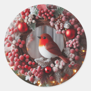 Sticker Rond Carte de voeux de Noël couronne Embellisment