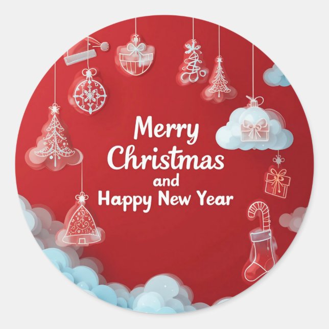 Sticker Rond Carte de vœux festive de Noël avec décorations (Devant)