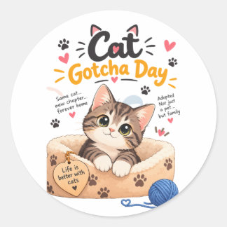 Sticker Rond Carte de vœux pour la journée d'adoption d'un chat