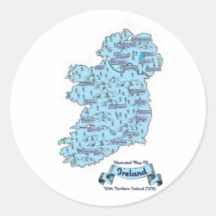 Sticker Rond Carte de voyage illustrée d'Irlande