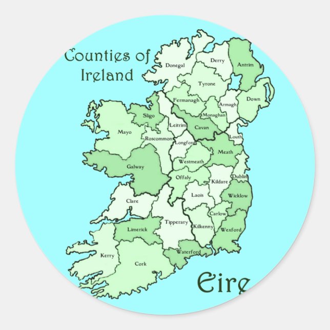 Sticker Rond Carte des comtés d'Irlande (Devant)