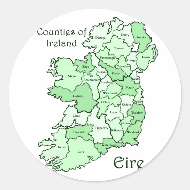 Sticker Rond Carte des comtés d'Irlande (Devant)