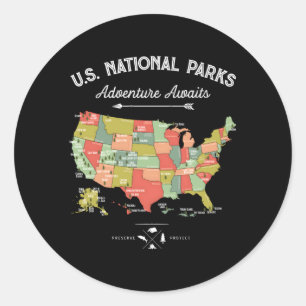 Sticker Rond Carte des parcs nationaux 59 Us Camg Randonnée