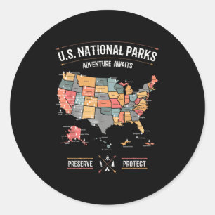 Sticker Rond Carte des parcs nationaux des États-Unis Préserver