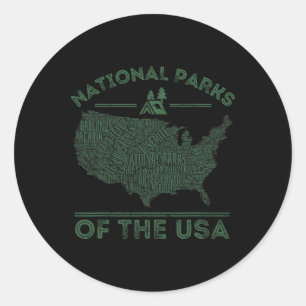 Sticker Rond Carte des parcs nationaux Randonnée Voyage Camping