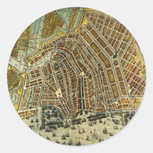 Sticker Rond Carte des rues antiques d'Amsterdam, Pays-Bas