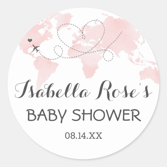 Sticker Rond Carte des villes Voyage aventure Baby shower rose  (Devant)