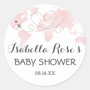 Sticker Rond Carte des villes Voyage aventure Baby shower rose