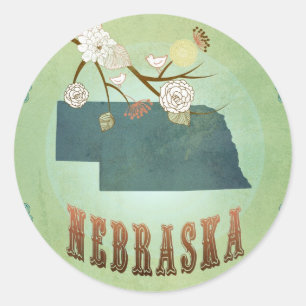 Sticker Rond Carte d'état du Nébraska - vert