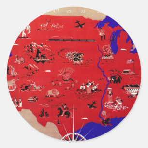 Sticker Rond Carte du Bureau de voyage des États-Unis d'Amériqu