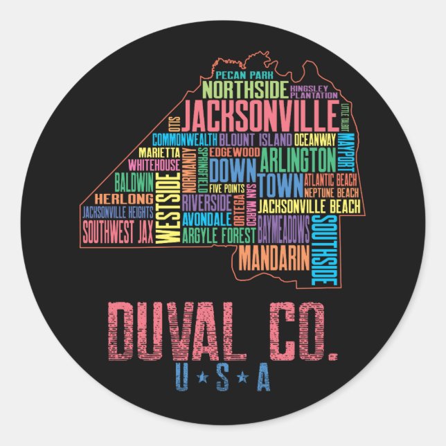 Sticker Rond Carte du comté de Jacksonville Duval Floride États (Devant)