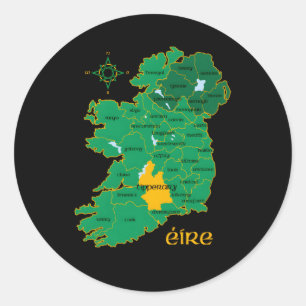 Sticker Rond Carte du comté d'Irlande Tipperary Voyage irlandai