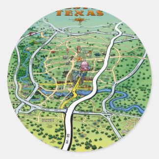 Sticker Rond Carte du dessin animé Austin Texas