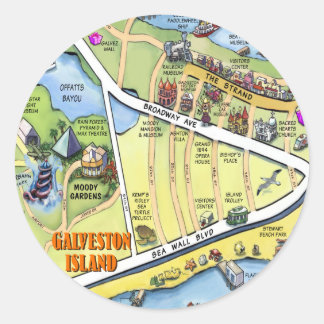 Sticker Rond Carte du dessin animé Galveston Texas