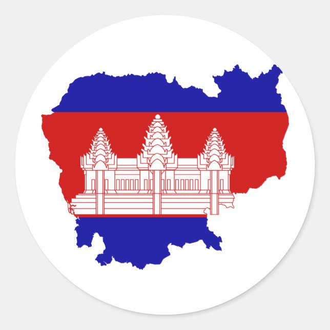 Sticker Rond Carte du drapeau cambodgien KH (Devant)