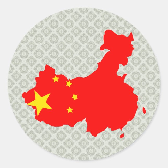 Sticker Rond Carte du drapeau de Chine taille réelle (Devant)