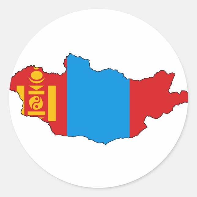 Sticker Rond Carte du drapeau de la Mongolie (Devant)