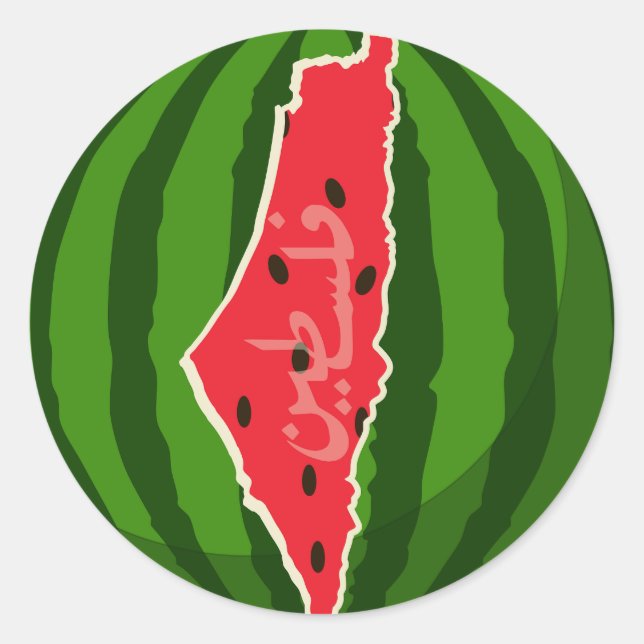 Sticker Rond Carte du drapeau de la pastèque palestinienne. Lib (Devant)
