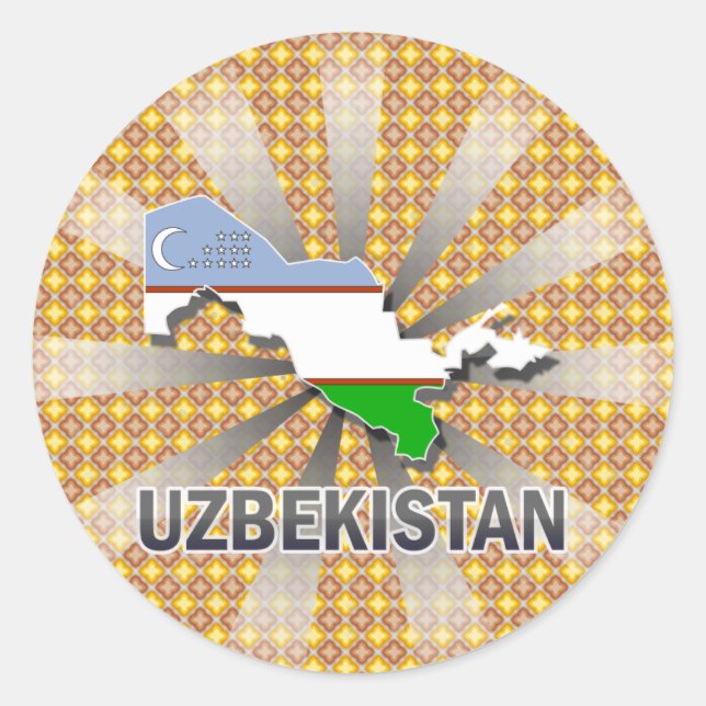 Sticker Rond Carte du drapeau de l'Ouzbékistan 2.0 (Devant)