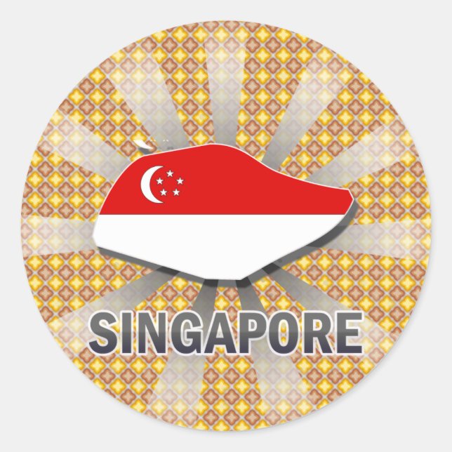 Sticker Rond Carte du drapeau de Singapour 2.0 (Devant)
