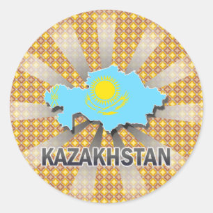 Sticker Rond Carte du drapeau du Kazakhstan 2.0