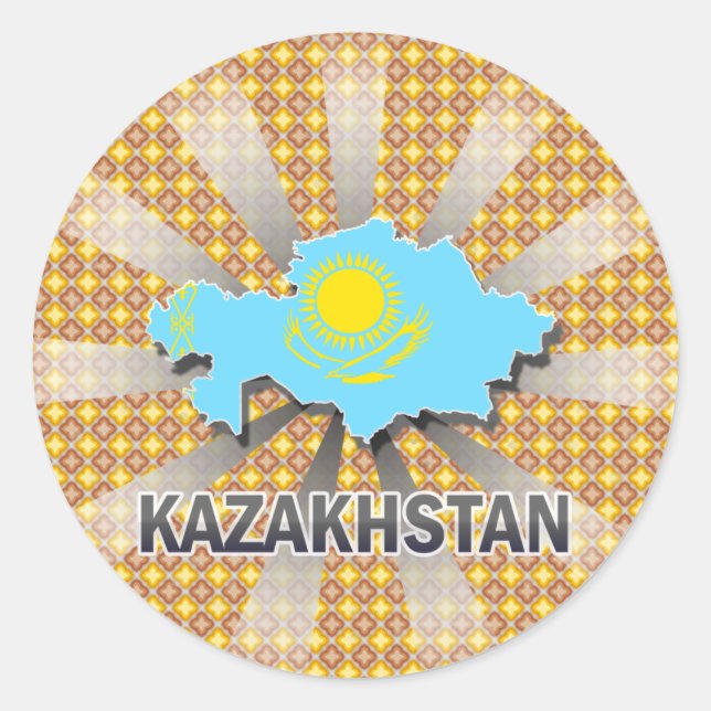 Sticker Rond Carte du drapeau du Kazakhstan 2.0 (Devant)