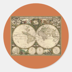Sticker Rond Carte du monde 1660 par Frederick de Wit