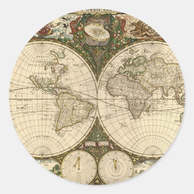 Sticker Rond Carte du monde 1660 par Frederick de Wit (Devant)
