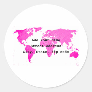Sticker Rond Carte du monde Abstrait Rose Violet Blanc Art Voya
