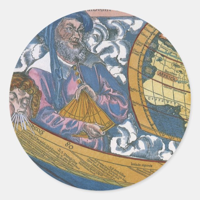Sticker Rond Carte du monde antique avec Claudius Ptolemy, 1507 (Devant)