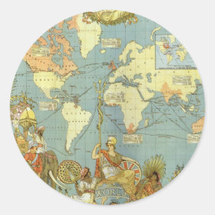 Sticker Rond Carte du monde antique de l'Empire britannique, 18