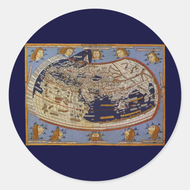 Sticker Rond Carte du monde antique Ptolémée, Johannes d'Arnshe (Devant)