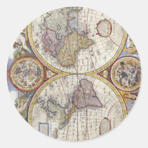 Sticker Rond Carte du monde de 1626