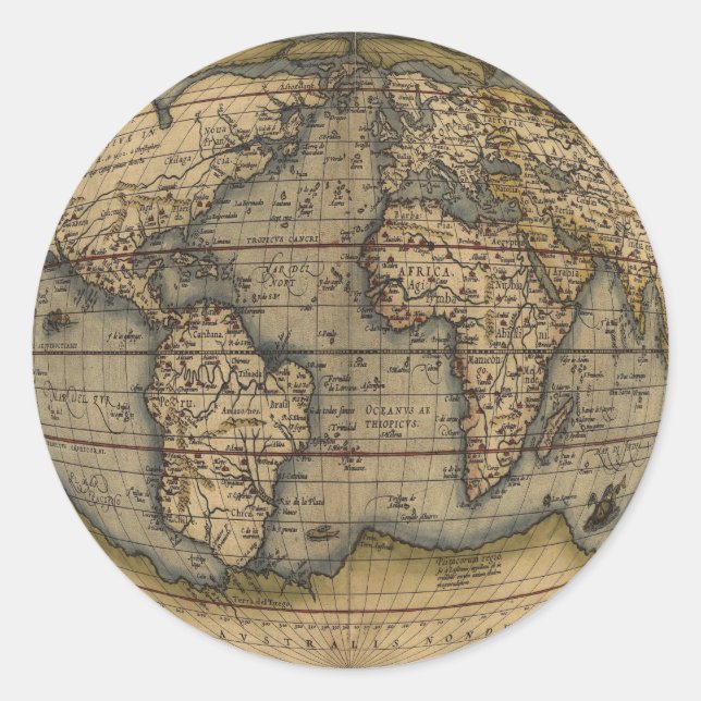 Sticker Rond Carte du monde d'Ortelius (Devant)