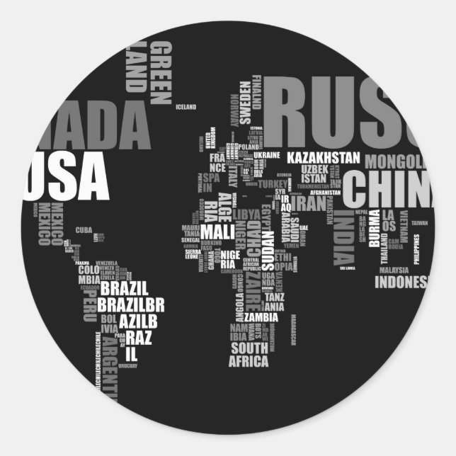 Sticker Rond Carte du monde en mots (Devant)
