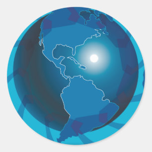 Sticker Rond Carte du monde Globe Bleu Moderne