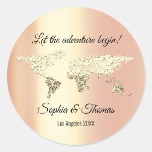 Sticker Rond Carte du monde Mariage Destination Golden Globe