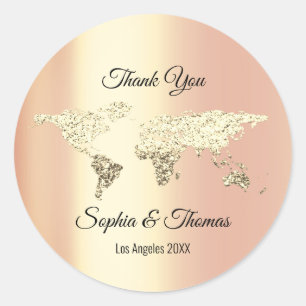 Sticker Rond Carte du monde Mariage Destination Golden Globe