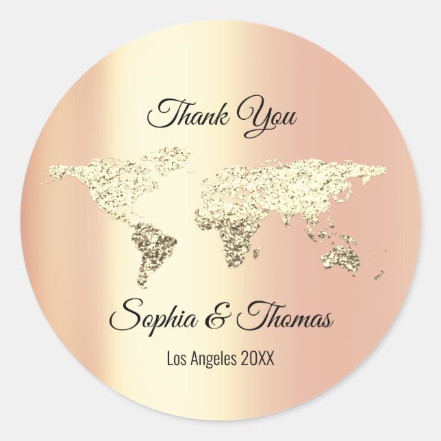Sticker Rond Carte du monde Mariage Destination Golden Globe (Devant)
