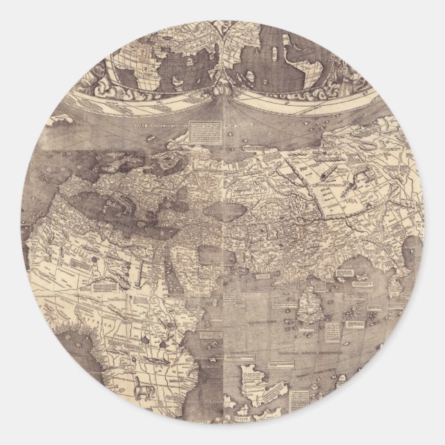 Sticker Rond Carte du monde Martin Waldseemuller 1507 (Devant)