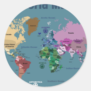 Sticker Rond Carte du monde pour des enfants avec des drapeaux