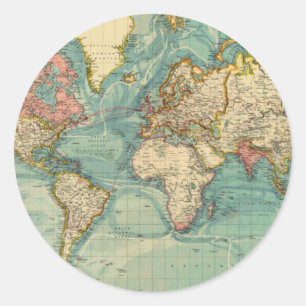 Sticker Rond Carte du monde vintage