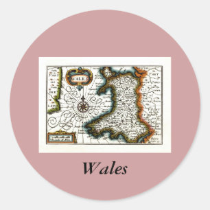 Sticker Rond Carte du Pays de Galles et/ou drapeau