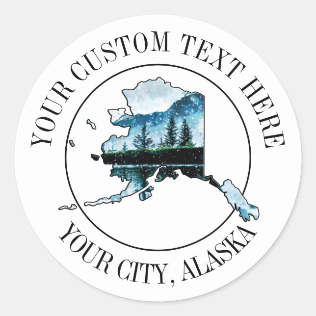 Sticker Rond Carte du paysage de l'Alaska Texte personnalisé 3" (Devant)