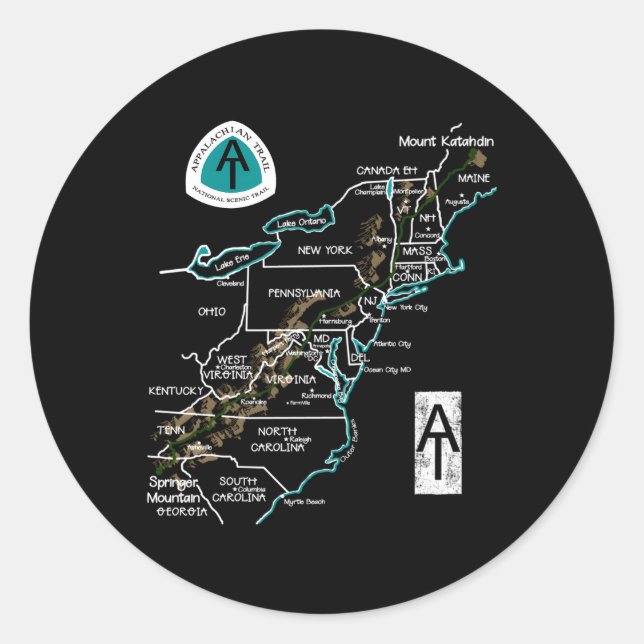 Sticker Rond Carte du Randonnée du sentier des Appalaches (Devant)