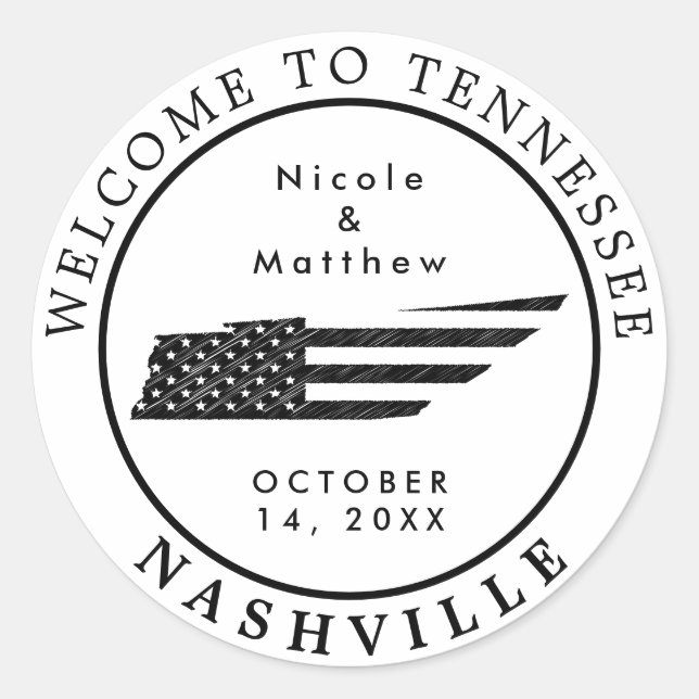 Sticker Rond Carte du Tennessee de Nashville Accueil Mariage mi (Devant)