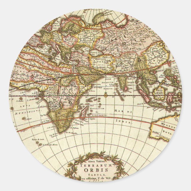Sticker Rond Carte du Vieux Monde antique par Frederick de Wit, (Devant)