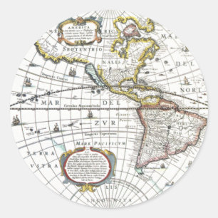 Sticker Rond Carte du Vieux Monde antique par Hendrik Hondius, 