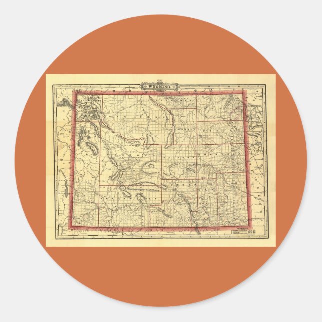 Sticker Rond Carte du Wyoming 1895 (Devant)