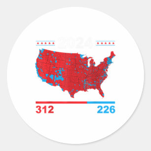 Sticker Rond Carte électorale Trump 312 Red Résultats des élect